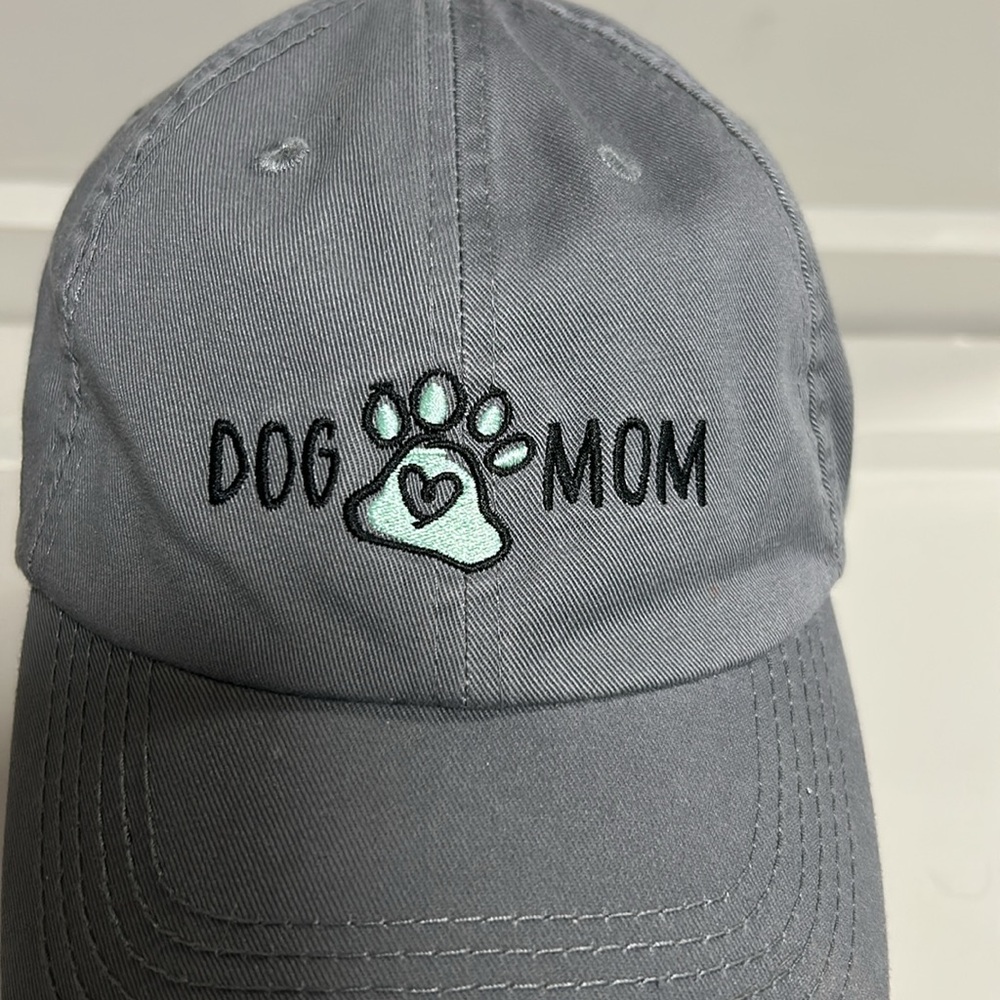 Dog Mom Paw Print Gray Baseball Cap(Hat) Embroidered 100% Cotton Adjustable OSFM - Picture 2 of 9